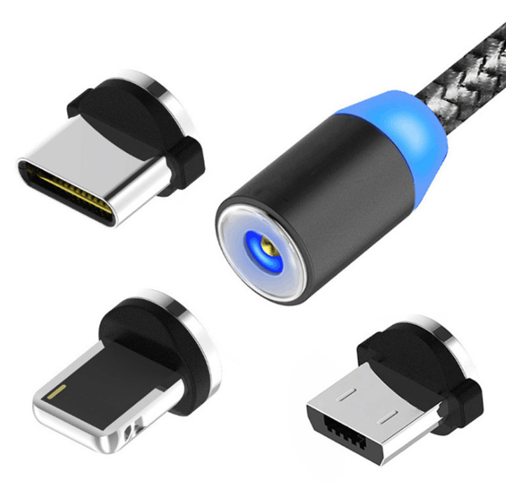 Cable de carga magnético 3 en 1 (USB-C, Lightning y Micro USB)