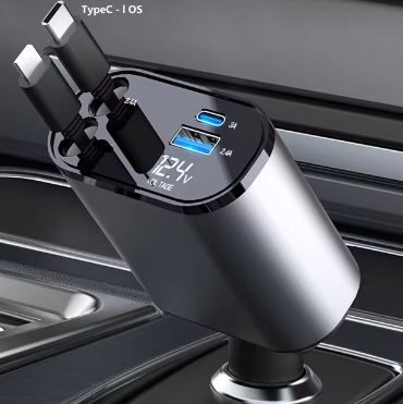 Cargador de coche USB-C retráctil 4 en 1 de 120 W