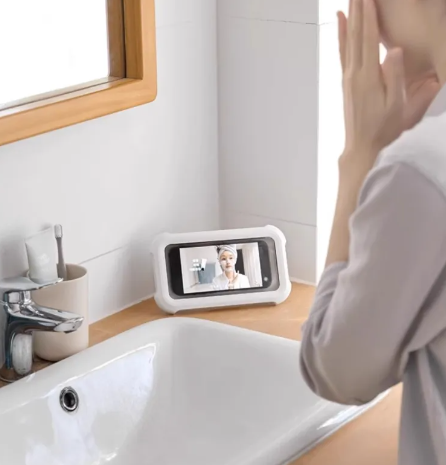 Soporte impermeable de móvil para la ducha