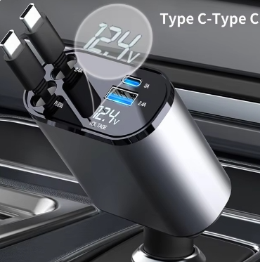 Cargador de coche USB-C retráctil 4 en 1 de 120 W