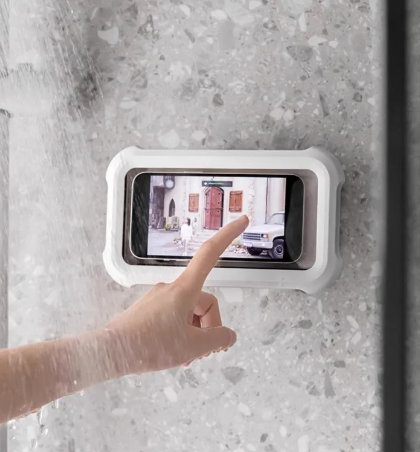 Soporte impermeable de móvil para la ducha