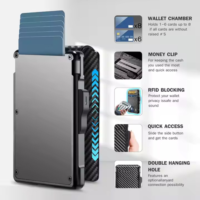 Tarjetero metálico magnético de fibra de carbono